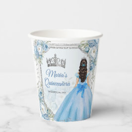 Mis Quince Blue Floral Silver Crown Quinceañera Pappbecher