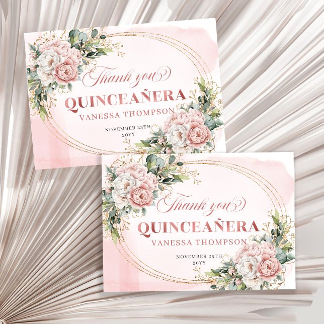 Mis Quince Boho Celebration Thanks Card Blush Pink Dankeskarte (Mis Quince Boho Celebration Thank You Card Blush Pink)