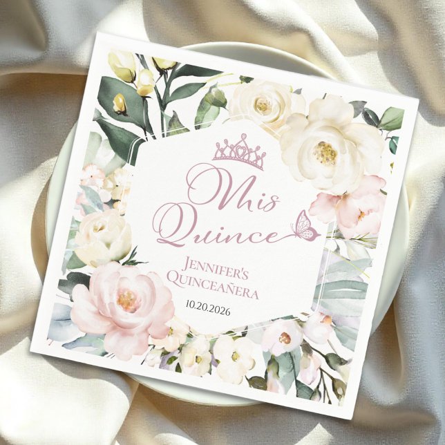 Mis Quince | Boho Floral Frame Quinceañera Napkins Serviette (Von Creator hochgeladen)