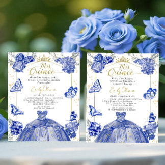Mis Quince Budget Einladung Bilingual Royal Blue
