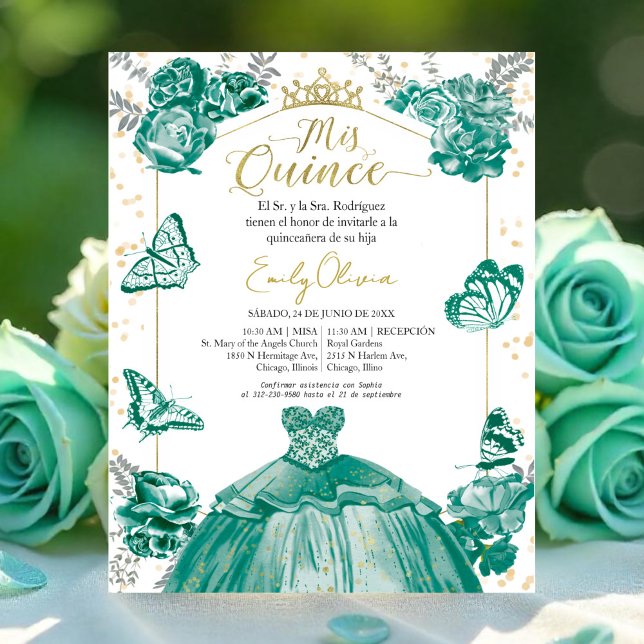 Mis quince Budget Einladung Spanisch Emerald Green (Von Creator hochgeladen)