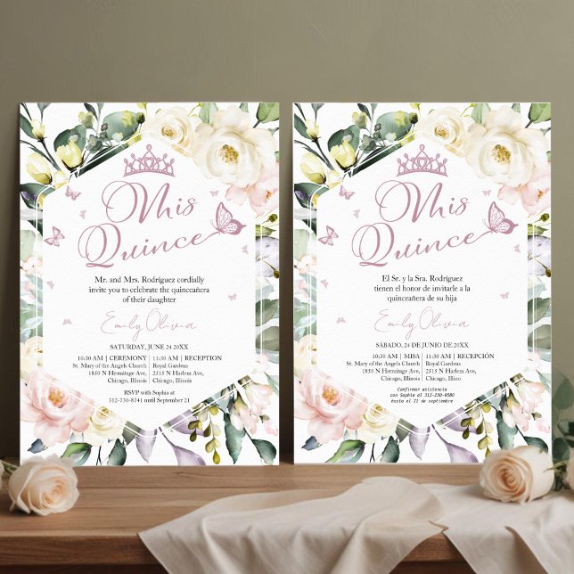 Mis Quince Butterfly Floral Quinceañera Bilingual Einladung (Von Creator hochgeladen)