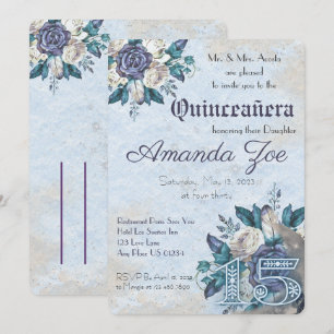 Mis Quince Dusty Blue Floral Einladung