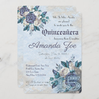 Mis Quince Dusty Blue Floral Einladung