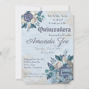 Mis Quince Dusty Blue Floral Einladung