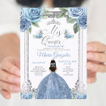 Mis Quince Dusty Blue & Silver Floral Quinceañera Einladung<br><div class="desc">Dusty Blue & Silver Floral Quinceñera Einladung Mis Quince Anos,  15. Geburtstag, </div>
