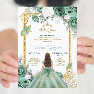 Mis Quince Dusty Green & White Einladung zum Gebur
