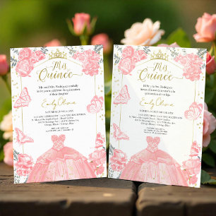 Mis Quince Einladung Bilingual Pink Dress Floral