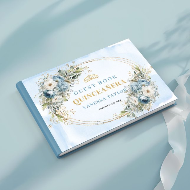 Mis Quince Einladungsbuch Hellblau Gold Boho-Stil Gästebuch (Mis Quince Sign In Book Pale Blue Gold Boho Style)