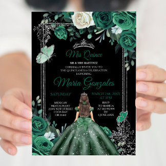Mis Quince Emerald Green & Black Birthday Einladung