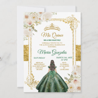 Mis Quince Emerald Green & White Floral Geburtstag Einladung