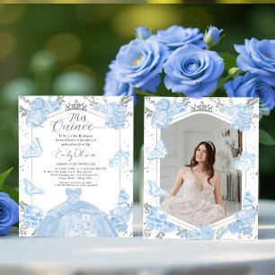 Mis Quince Foto Einladung Spanisch Dusty Blue