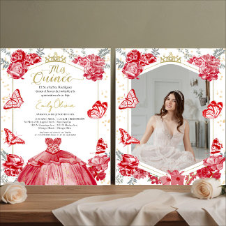 Mis Quince Foto Einladung Spanisch Rot