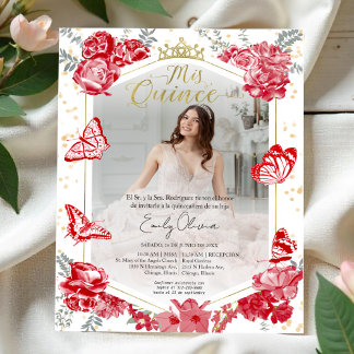Mis Quince Foto Einladung Spanisch Rot