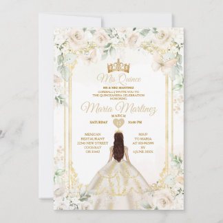 Mis Quince Ivory White Floral Princess Birthday Einladung