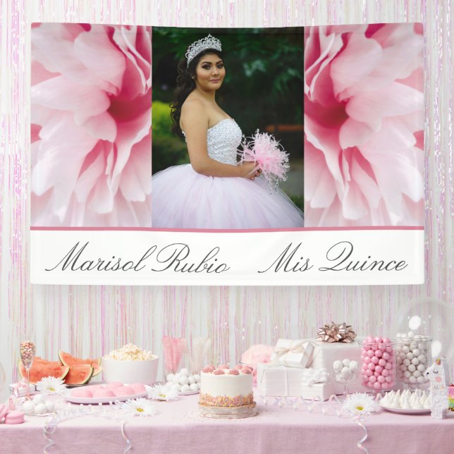 Mis Quince Pink Floral Custom Foto Banner (Party)