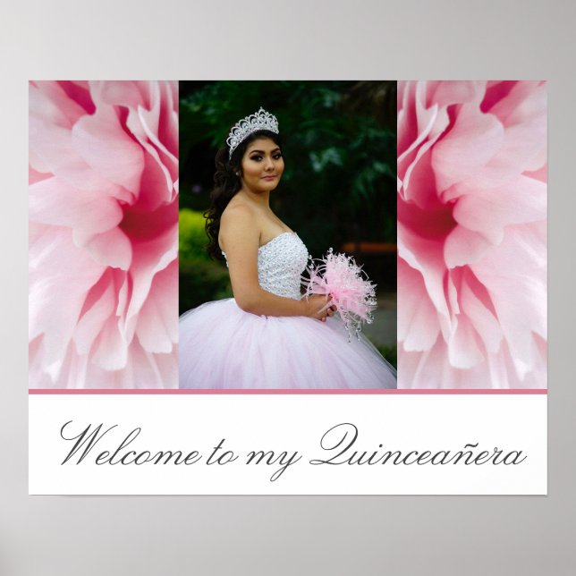 Mis Quince Pink Floral Willkommen in meiner Quince Poster (Vorne)