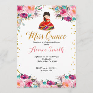Mis Quince Pink Gold Floral Einladung
