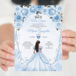 Mis Quince Powder Blaue Blumenkrone Quinceañera Einladung<br><div class="desc">Mis Quince Powder Blue Floral Silver Crown Quinceañera Einladung 15 Anos Geburtstag</div>