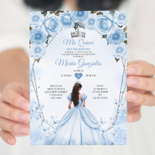 Mis Quince Powder Blaue Blumenkrone Quinceañera Einladung