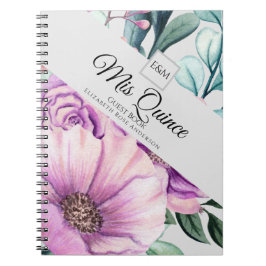 Mis QUINCE Purple Floral Quinceanera GUESTBOOK NEW Notizblock