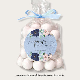 Mis Quince, Quinceañera con Flores Azul y Rosa Runder Aufkleber