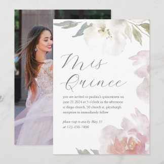Mis Quince rosa Blumen Geburtstag Quinceañera Foto Einladung