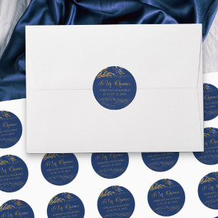 Mis Quince Royal Blue und Gold Leaf 15 Geburtstag Runder Aufkleber