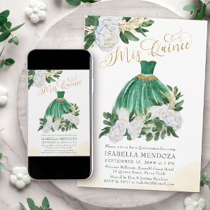 Mis Quince Smaragdgrün Weiße Pfingstrose Quinceane Einladung