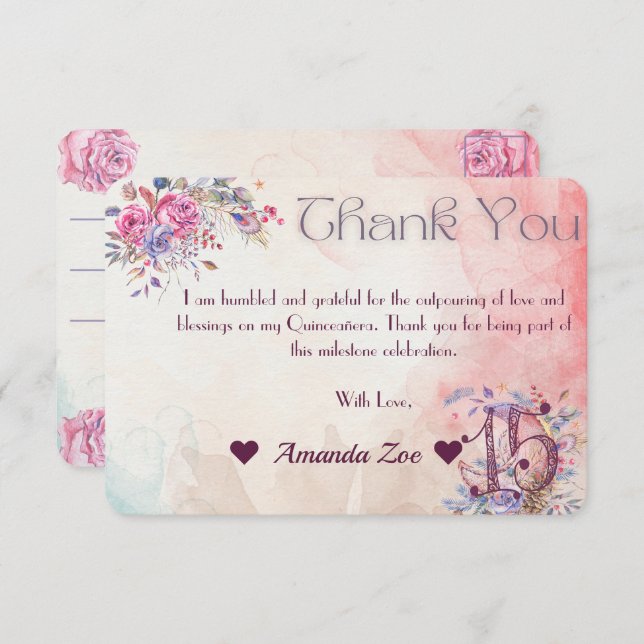 Mis Quince Vielen Dank Dankeskarte (Vorne/Hinten)