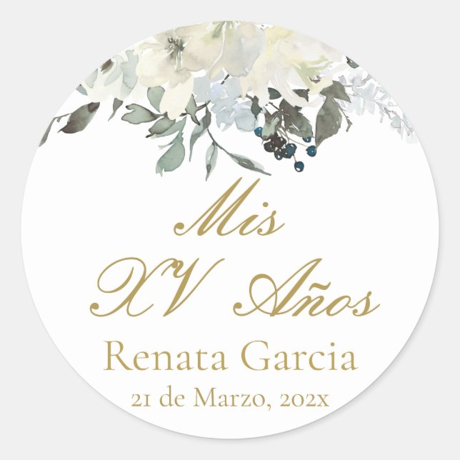 Mis XV años flores rosas Runder Aufkleber (Vorderseite)