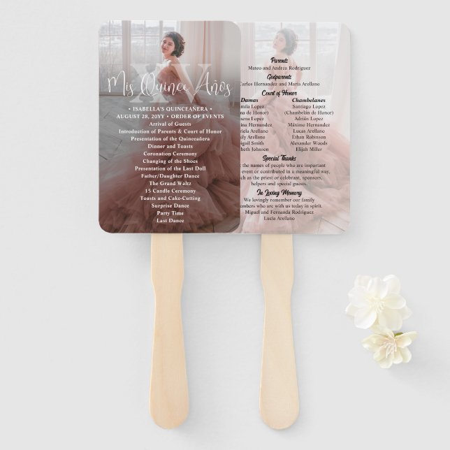 Mis XV Años Modern 2 Foto Quinceañera Programm Fächer (Vorne und Hinten)