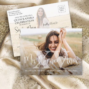 Mis XV Años Modernes Foto Quinceañera Save the Dat Ankündigungspostkarte
