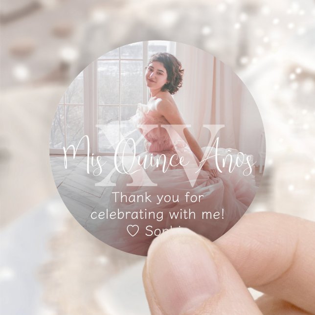 Mis XV Años Modernes Foto Quinceañera Vielen Dank Runder Aufkleber (Von Creator hochgeladen)