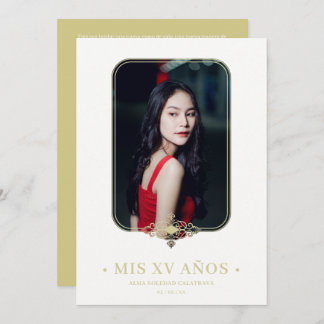 Mis XV Lace Blüh Golden Effect Foto Spanisch Einladung