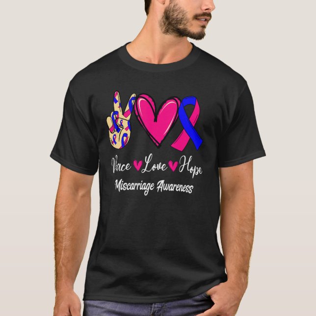 Miscarriage Awareness Peace Love Hope Pink & Blue  T-Shirt (Vorderseite)