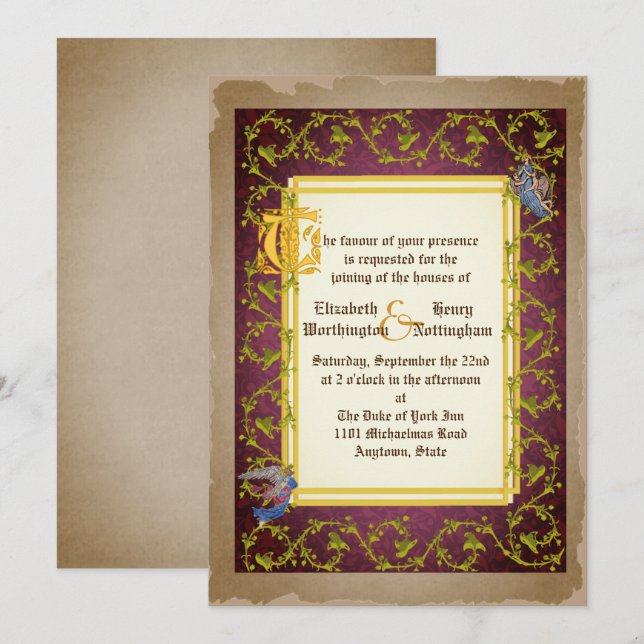 Mischen Sie mittelalterliche, beleuchtete Manuskri Einladung (Vorne/Hinten)