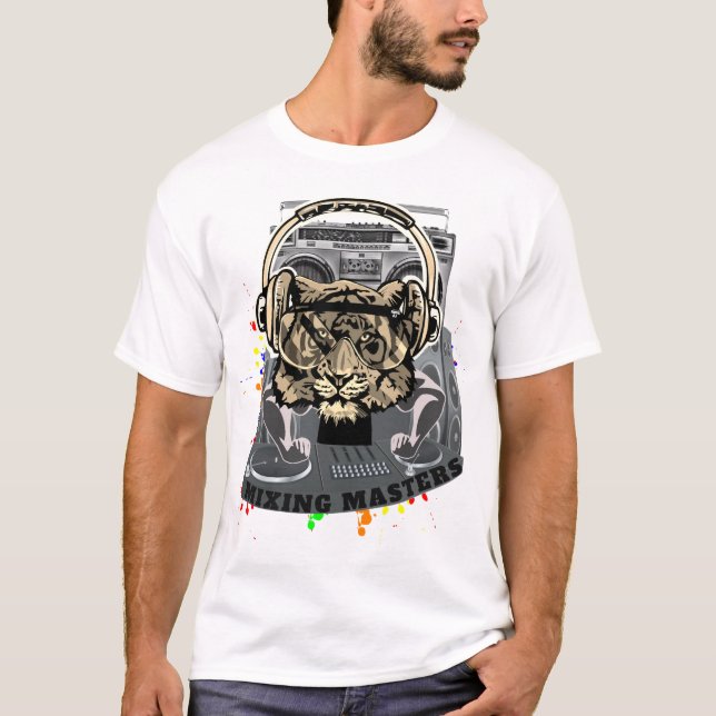 Mischende Meister-DJ-Tiger-Kunst T-Shirt (Vorderseite)