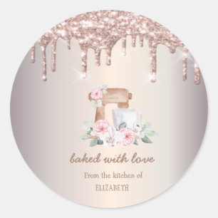 Mischer Rosen, Roségold-Glitter-Tropfen Bäckerei  Runder Aufkleber