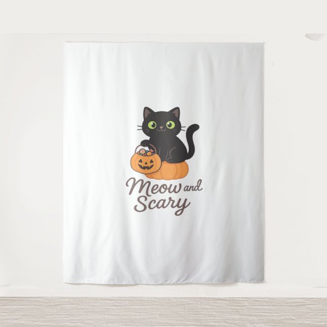 Mischeuvous Black Cat mit leuchtenden grünen Augen Wandteppich (Vorderseite)