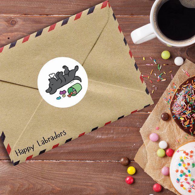 Mischeuvous Black Labrador Side Eye Runder Aufkleber (Funny Side Eye Black Labrador Cartoon Sticker for Labrador Owners.  Created by Naomi Ochiai.)