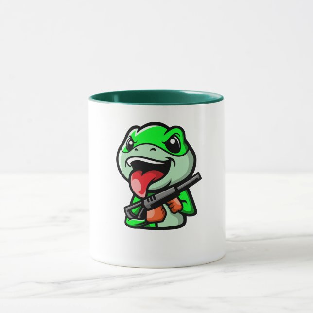 Mischfrosch mit Gun-Cartoon-Kaffee Tasse (Zentrum)