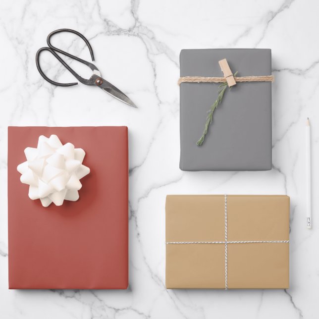 Mischhüllen Terracotta - Camel - Grau Geschenkpapier Set (Vorderseite)