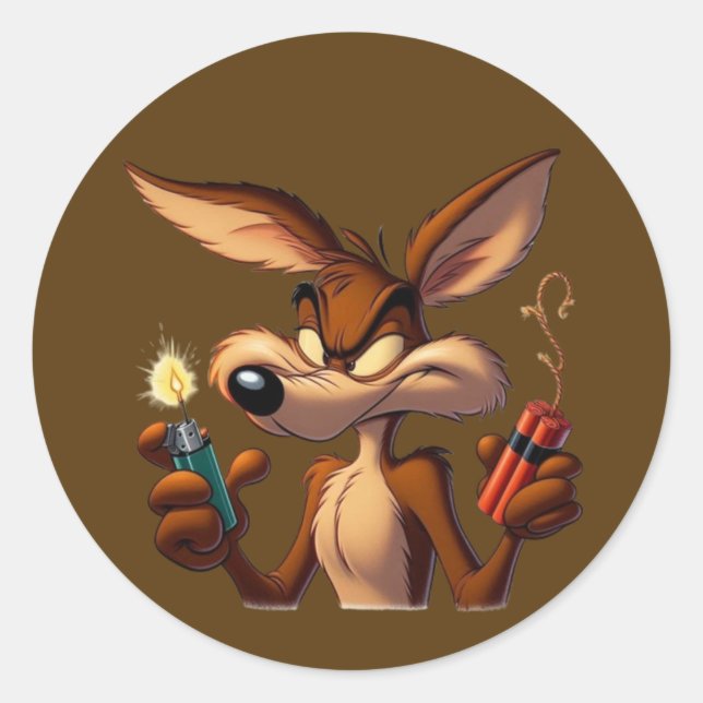 Mischievous Cartoon Coyote Runder Aufkleber (Vorderseite)