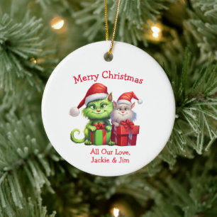 Mischievous Grüne Weihnachtskatzen Keramik Ornament