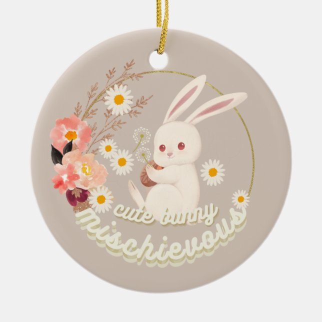 Mischievous Niedlich Bunny Keramik Ornament (Vorne)