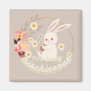 Mischievous Niedlich Bunny und Blume Magnet