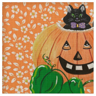 Mischievous Pumpkin Kitty Fabric Stoff