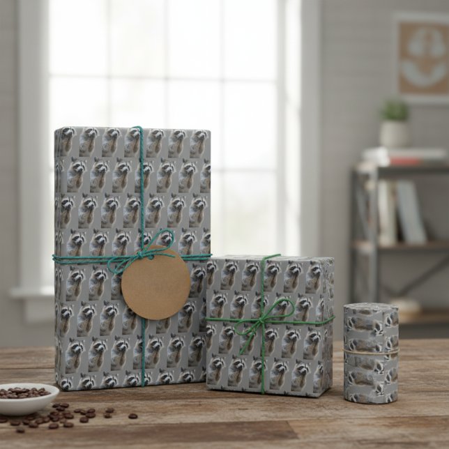 Mischievous Raccoon Geschenkpapier Set (Mischievous Raccoon Wrapping Paper Sheets)