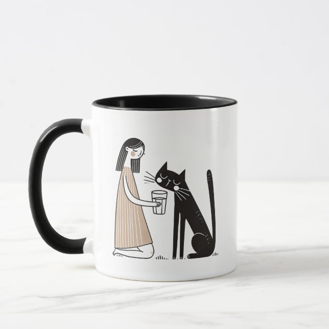 Mischköpfe schwarze Katze trinken aus menschlichem Tasse (Links)
